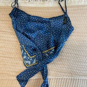 Handmade Blue Bandana Print Top with Yellow Accents